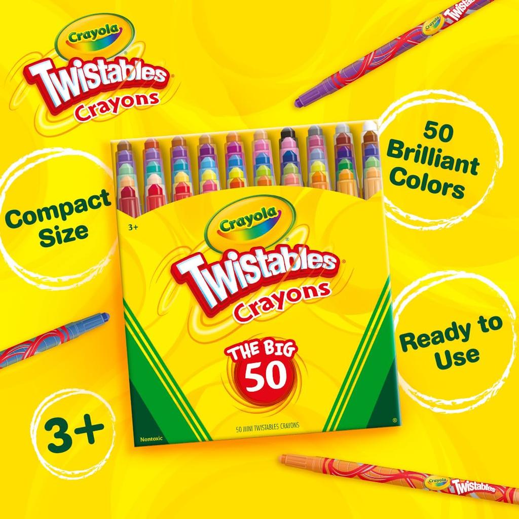 Crayola Twistable 50 Twistables Kritor de Stora Autentiska Kritorna, Färger, 50, Infällbara, 523420,