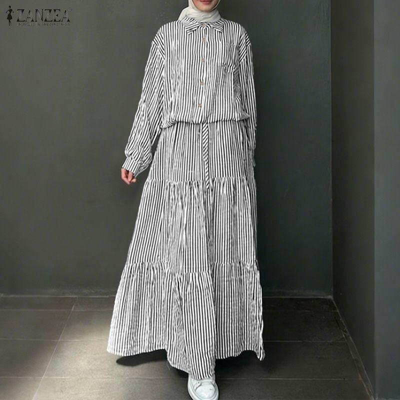 ZANZEA Damska Bluzka z Długim Rękawem i Długie Spódnice Casualowe Dwuczęściowe Zestawy