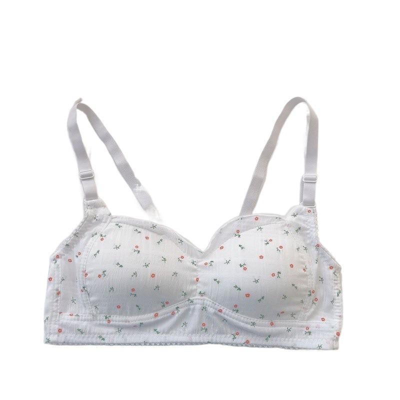 Underwear Women's Japanese Small Fresh Floral No Steel Ring Small Chest Gathering Comfortable Breathable Thin Girl Student Bra Cover