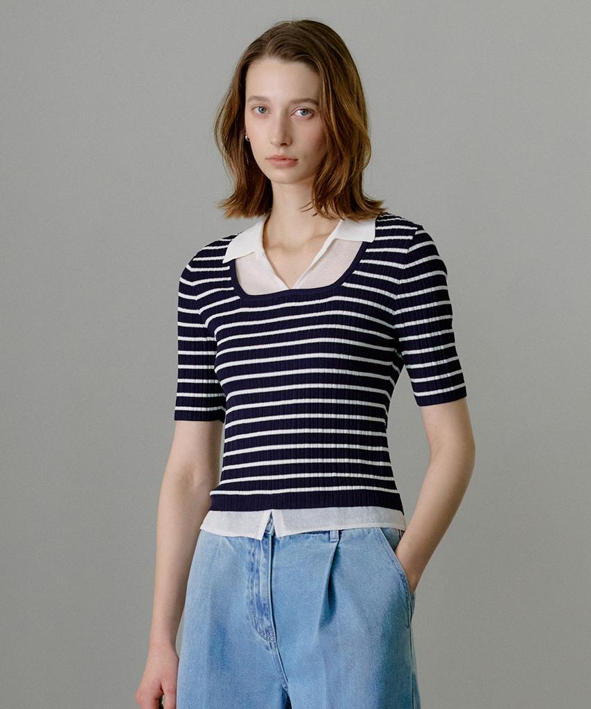 Ollibeudeollibeu Knit Layered Ribbed Slim Fit Pullover Ok6Xp4310