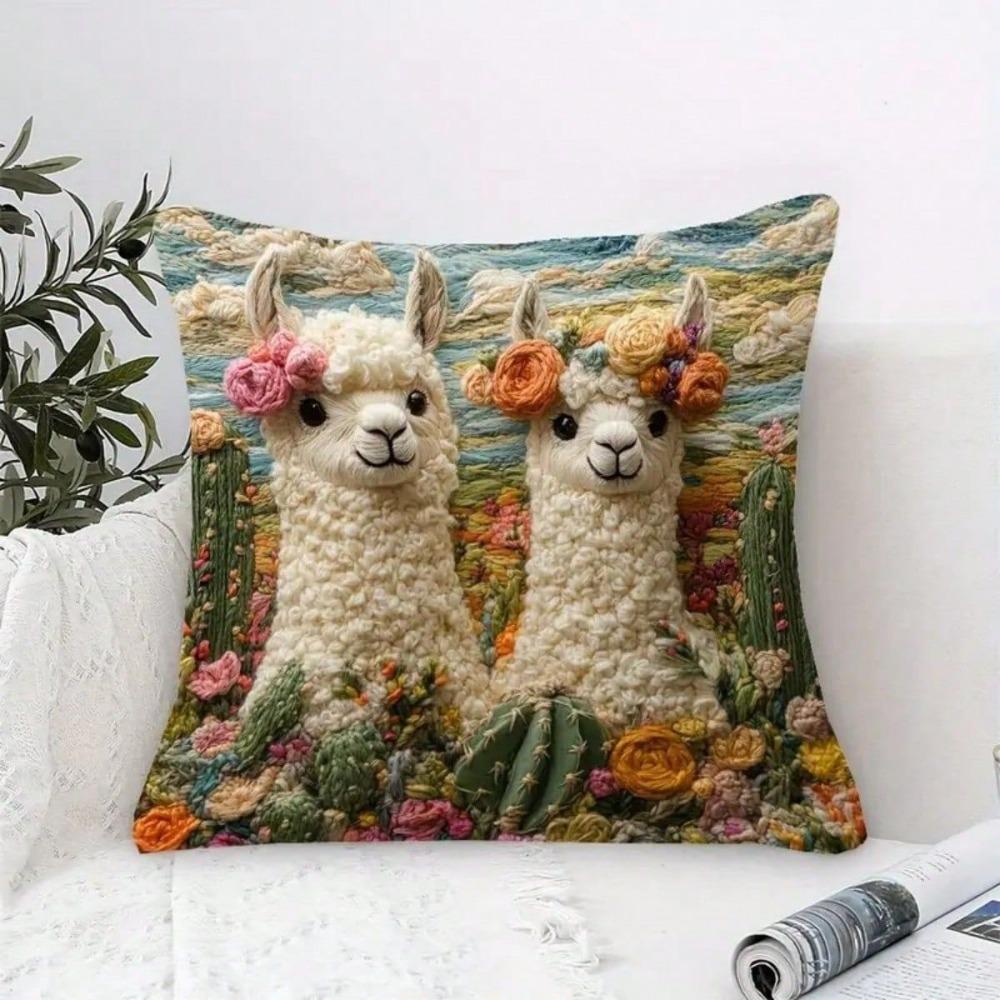 Vintage Pillow Case Alpaca Print Decorative Pillowcase Creative Cushion Cover  Sofa Decoration