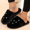 Fashion Fashion Heart Crystal Detor Fur Slippers Women Indoor Slip On Warm Plush Slippers Woman Winter Non Slip Light Cotton Slides Lady
