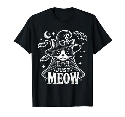 Halloween-Design einer schwarzen Katze mit Hut, die nur miaut, Hexen-T-Shirt