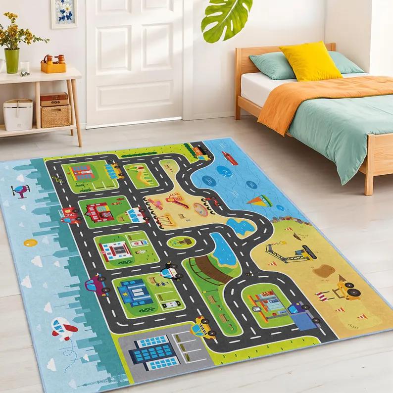 Racing Track Carpet Urban Transportation Parking Lot Printed Floor Mat Children's Game Carpet Children's Climbing Mat