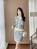 2025 Women's Color Block Knitted Two-Piece Set: Long Sleeve Top & High Waist Skirt