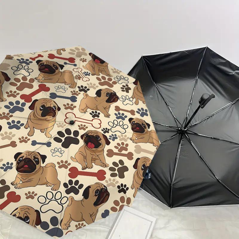 1PC Pug Bone Umbrella-8-Rib Reinforced Portable Folding Travel Suitable for All Seasons Outdoor Daily Use  -J0404