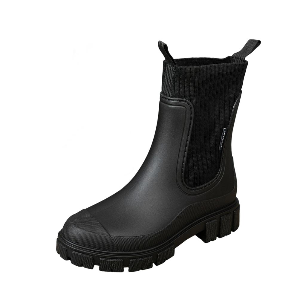 Women's Mid-Calf Rain Boots with Elastic and Thick for Outdoor Commute