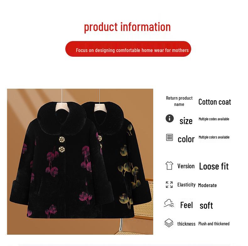 Velvet Grandma-Style Winter Coat for Women, Extra Warm & Thick, Ages 40-60