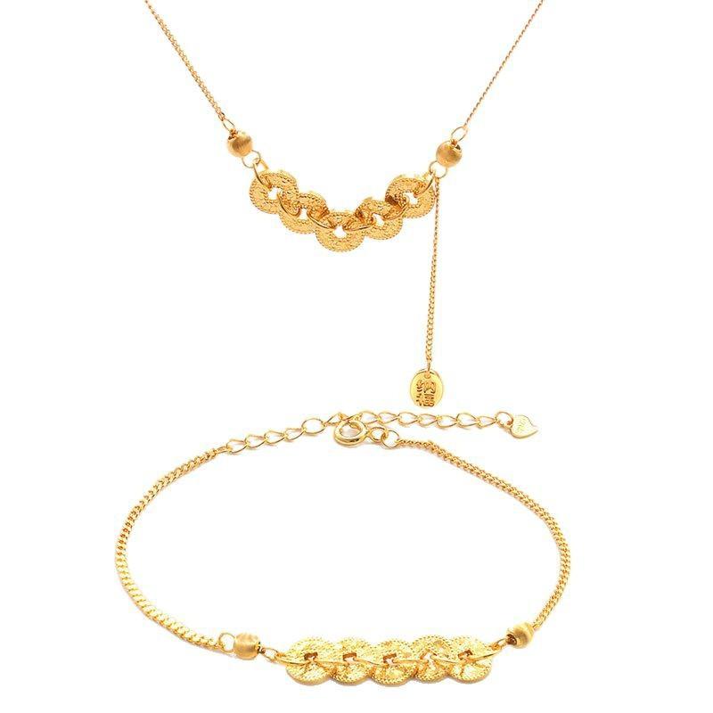 Copper Coin Light Luxury Five Emperors Coin Retro Sand Gold Necklace Broken Ice Advanced Neck Chain Flash Literary Retro