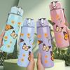 1PC Orange Butterfly Group Print 750ml Color Plastic Sports Water Bottle Leakproof Flip Straw Lid Suitable for Sports Office Home Use