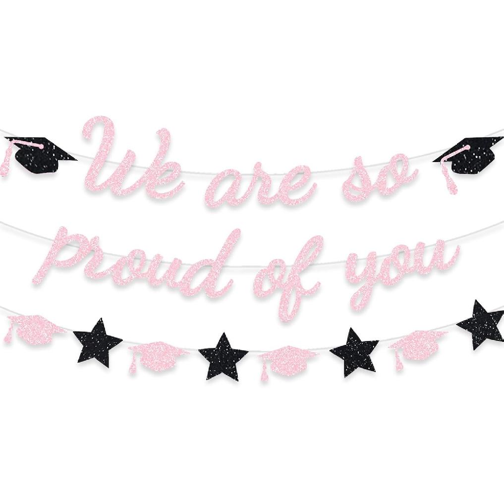 We Are So Proud Of You Banner Graduation Party Decorations Glitter Congratulations Class Grad Ideas Blue Grad Oragne