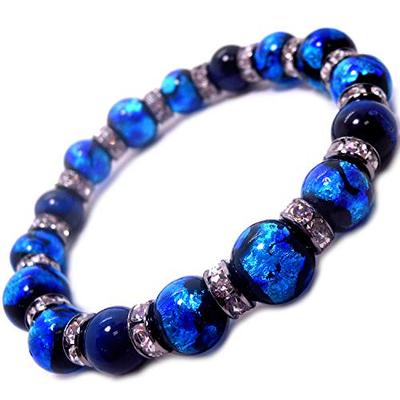 Heroes Glowing Firefly Glass Lapis Lazuli Tiger Eye Power Stone Bracelet for Men (Medium, Inner Circumference Approx. 17-17.5cm)