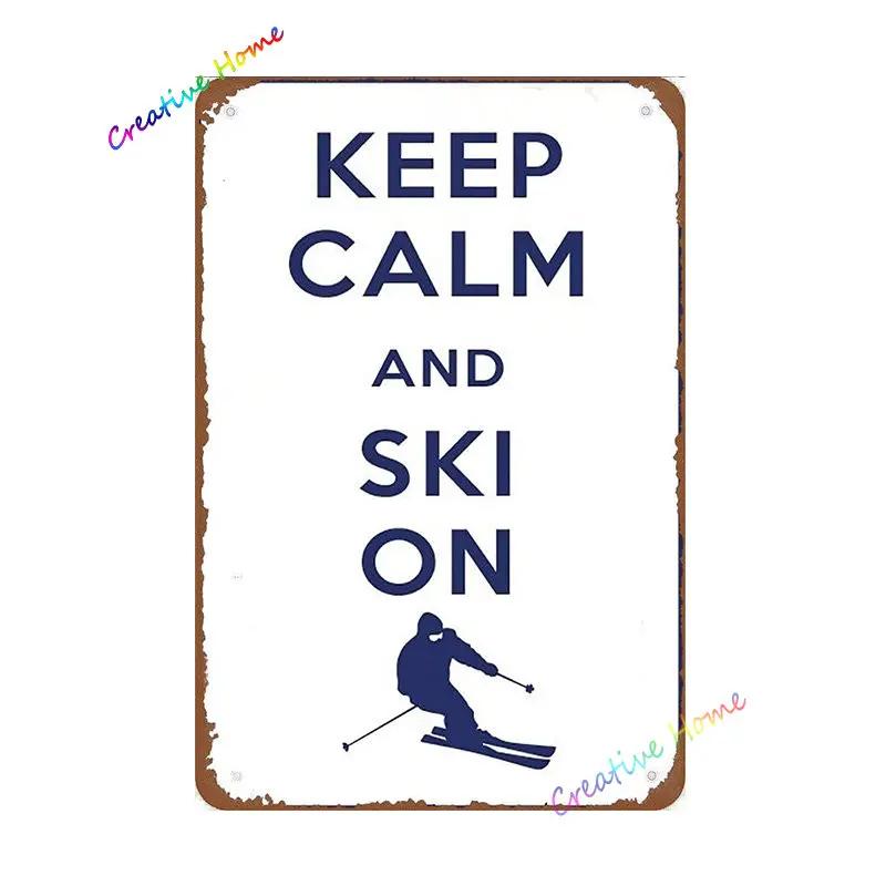 Eat Sleep Ski Metal Sign Skiing Tin Sign Wall Decor for Sport Cabin Lodge Mountain Skiing Decor Perfect Decorative Sign 8x12inch