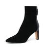 French high-heeled short boots women's thick heel pointed rear zipper velvet 2025 new Korean version winter elastic thin boots