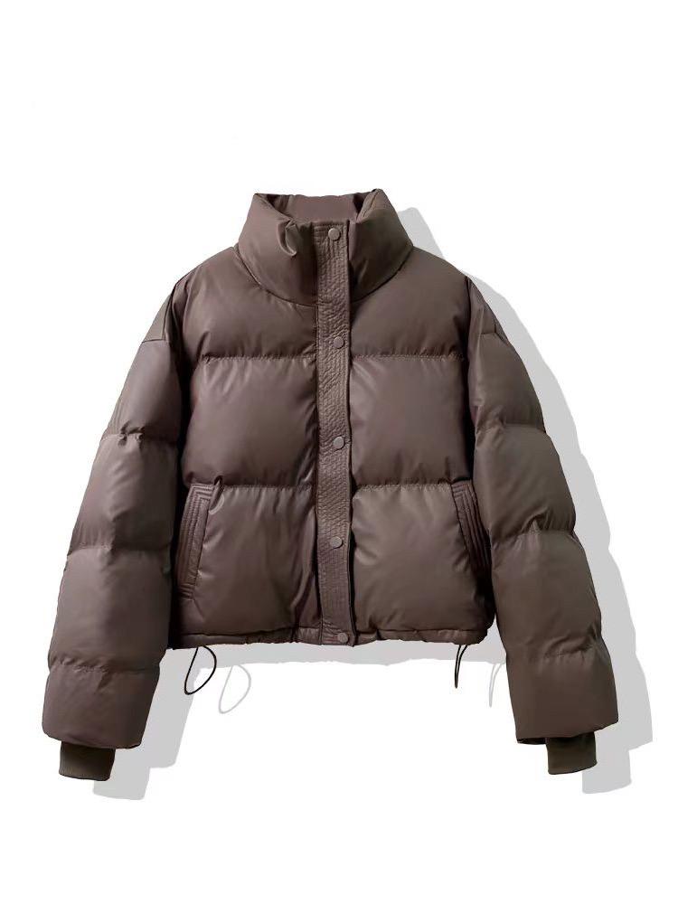 VAYLA Women Mock Neck Cotton-padded Jacket Single Breasted Pocket Casual Down Coat Winter Warm Loose Short Coat Fall