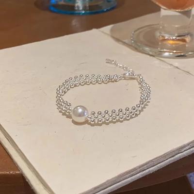 New Silver Color Beads Braided Pearl Bracelet For Women Fashionable Personalized Daily Accessory Party  Birthday Gifts