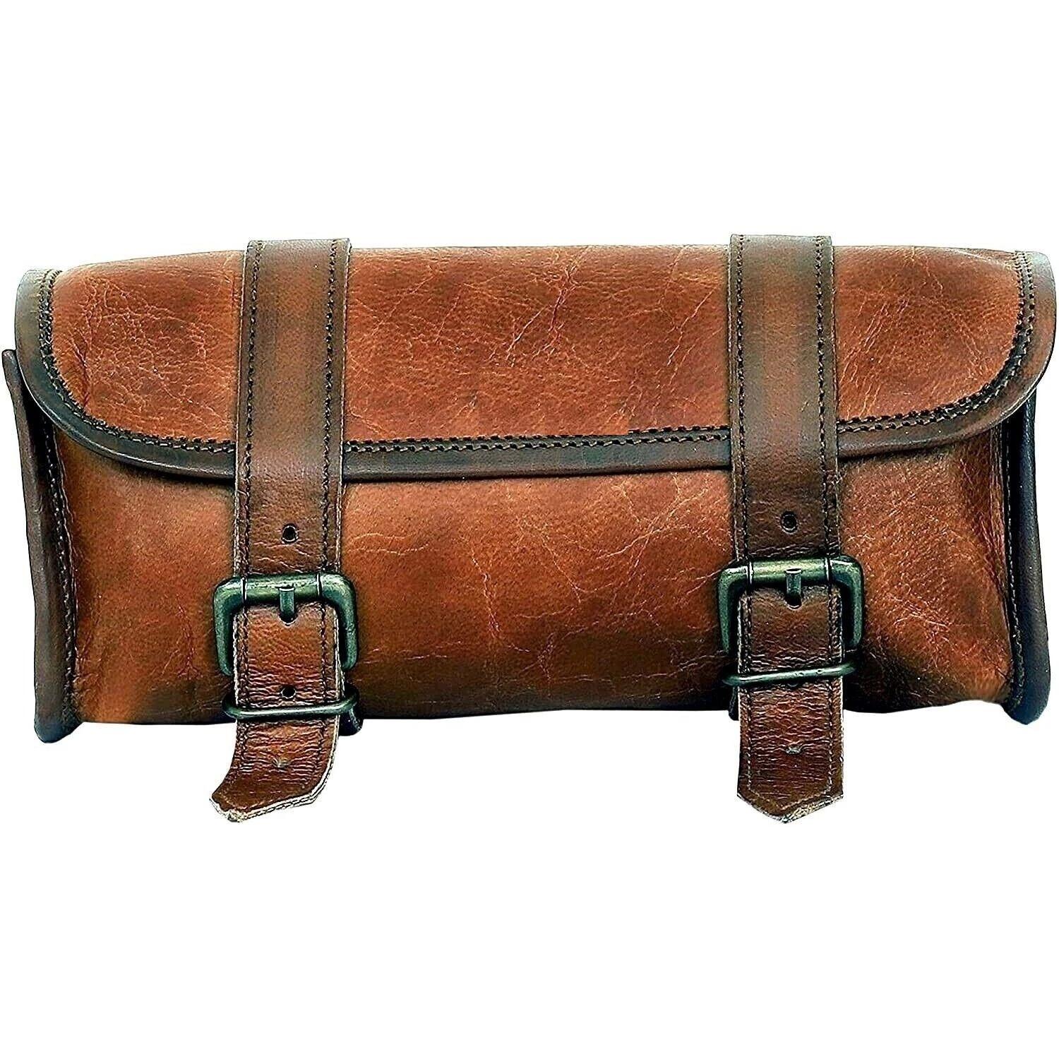 

Bag Leather Saddle Tool Genuine Bike Bicycle Motorcycle Vintage Brown Handcraft 9 x 5 x 4 in