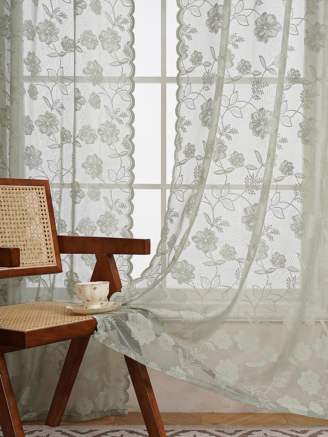 Moderne Minimalistische Geborduurde Rozet Raambekleding Doorzichtig Sensatie Thuisgebruik Woonkamer Transparante Gordijnen 140x100cm 2PCS&Rod pocket groen