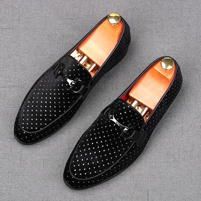 Moda Nuova Moda Uomo Fantasia Pois Abito Scarpe in Pelle Maschio Designer Nero Matrimonio Ballo di Fine Anno Scarpe per la Casa Zapatos Hombre