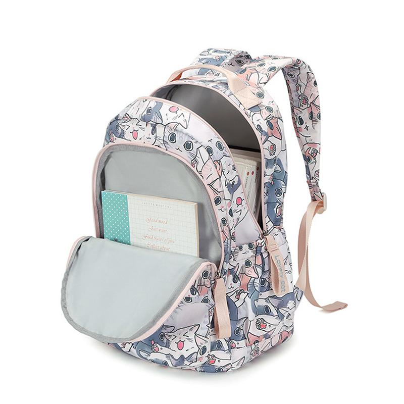 Cute Cat Print School Backpack for Girls Water Resistant Durable Casual Schoolbag Bookbag for Middle School Students