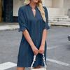Women's Loose Casual Solid Color Five Quarter Sleeve V-neck Loose Dress Fashionable Dress