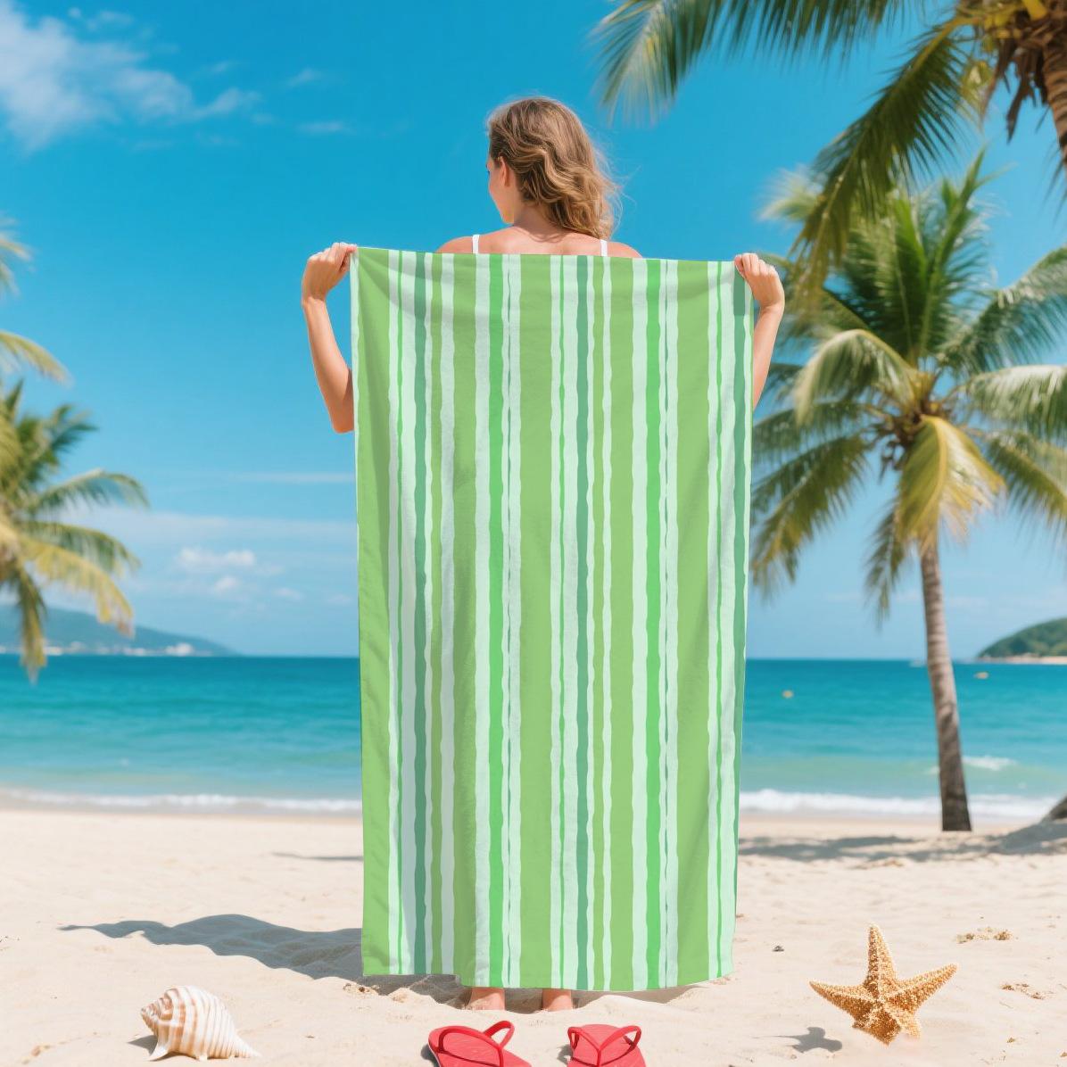Boho Wavy Striped Beach Towel Lightweight Absorbent Towel for Men Women Summer Vacation Beach Pool Gym Camping Use 50x100cm