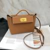 2026 Womens Genuine Leather Handbag With Suede Texture Lock Crossbody Or Top Handle Medium Square Shape