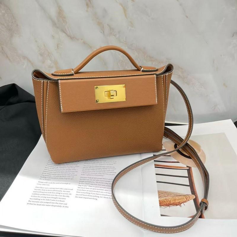 2026 Womens Genuine Leather Handbag With Suede Texture Lock Crossbody Or Top Handle Medium Square Shape