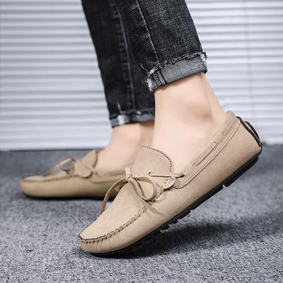 Men's Simple Single Shoes Casual Loafers Shoes Large Size Microfiber Leather Suede Rubber Sole Pure Handmade Beans