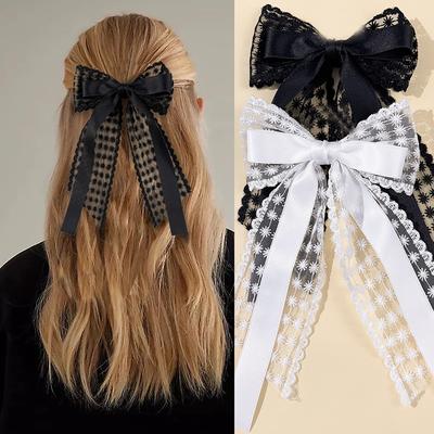 Lystrfac Fiocco per Capelli in Pizzo Mesh alla Moda per Donne Ragazze Retro Spilla per Capelli con Nastro Clip Superiore Accessori per Capelli Femminili