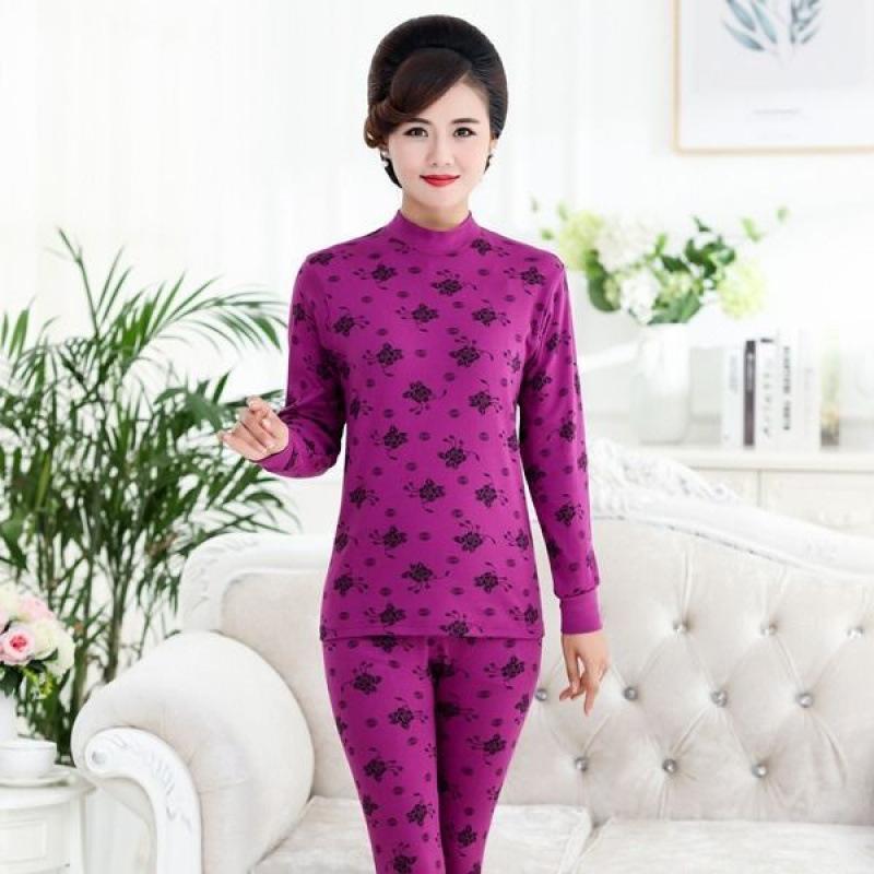 A High-neck, Thin and Large-sized Cotton Sweater Set for Middle-aged and Elderly Women In Thermal Underwear