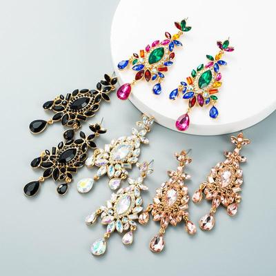 Dámské visací náušnice ze slitiny barevné kamínkové náušnice Univerzální náušnice s přívěskem s dlouhým střapcem