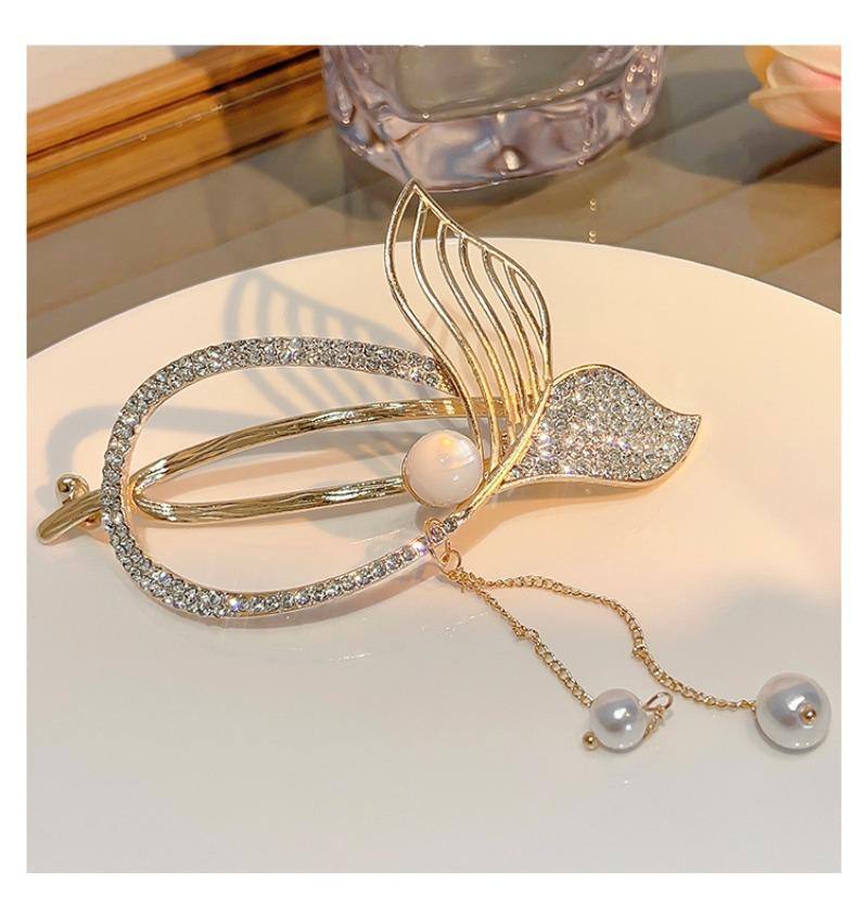 1Pc Pearl Rhinestone Oval Fishtail Twist Clip Back Head Hair Ponytail Clip Advanced Sense Fringed Hairpin Headgear Temperament