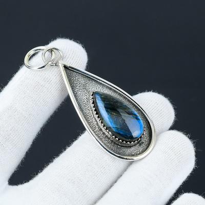 Ciondolo in argento sterling 925 fatto a mano con pietra preziosa blu appariscente labradorite, regalo con ciondolo gioielli labradorite naturale per i regali della festa della mamma