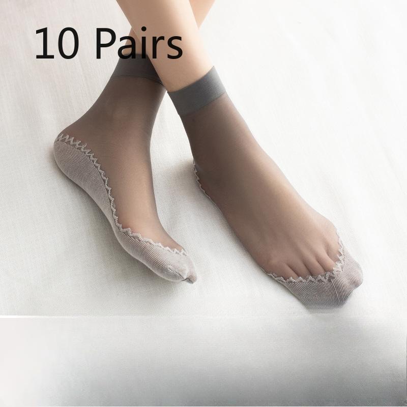 10 Pairs of Women's Summer Thin Cotton Bottom Non Slip Anti Hook Wire Durable Mid Tube Stockings