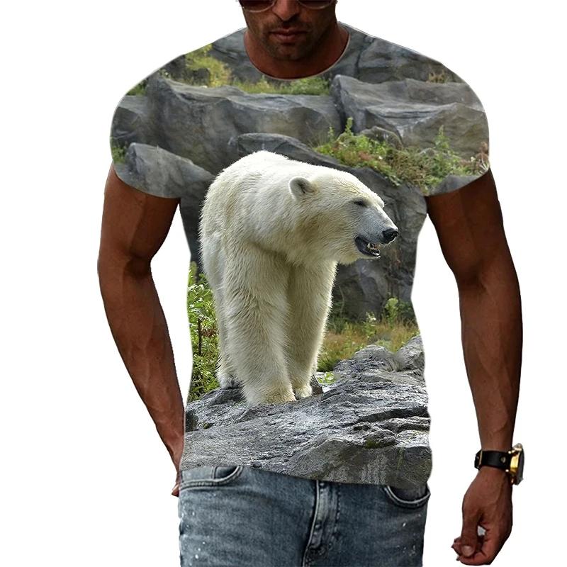 Letní móda Polar Bear Image Pánské ležérní tričko s 3D tiskem Hip-hop personalizované kulatý výstřih Top s krátkým rukávem