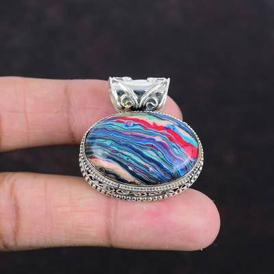 Rainbow Calsilica Pendant Real Gemstone Pendant 925 Sterling Silver Pendant Rainbow Calsilica Jewelry Handmade Vintage Pendant Gifts For Mom