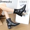 Thick Heel Metal Pointed Toe Women Ankle Street Banquet Party Dress Short Botas Autumn Winter for Adult Women