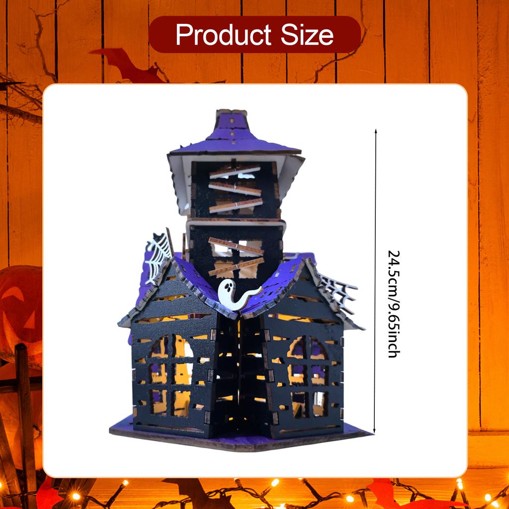 Halloween Haunted House DIY Kit Wooden Castle for Bedroom Entrance Fireplace Wooden Castle House 3D House Puzzle Toy