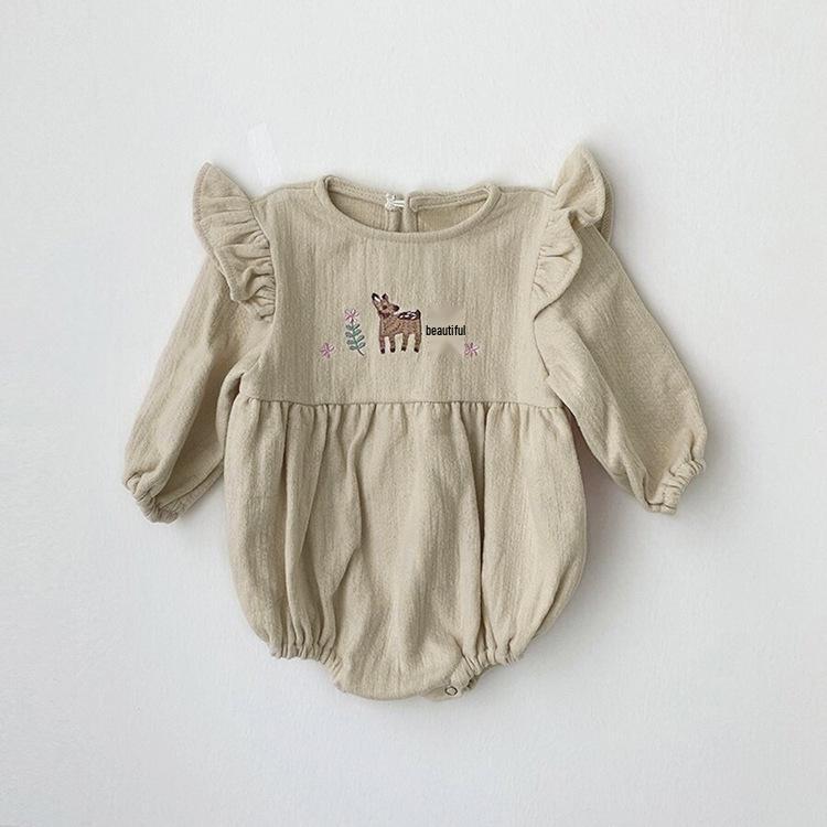 Clearance: Korean Baby Rompers - Deer & Floral Ruffles for Autumn