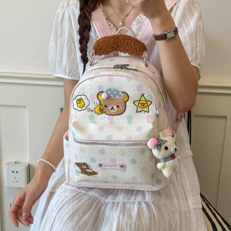 Schoolbag Dopamine Color Polka Dots Easy Bear Backpack Korean College Girl Backpack Junior High School Cute Cartoon School Bag