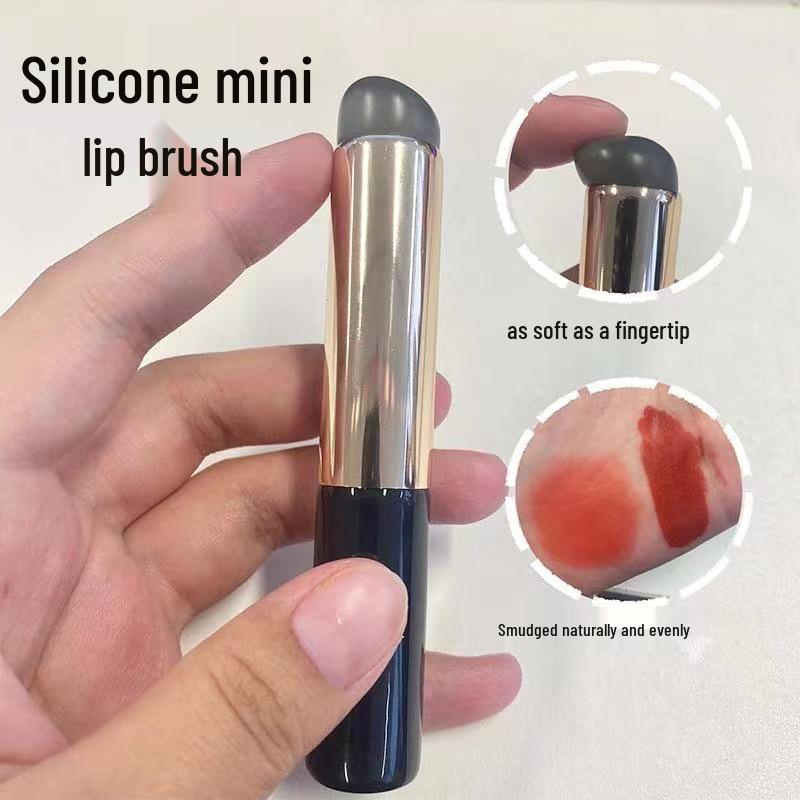 Portable Silicone Lip and Concealer Brush with Lid - Professional Blending Round Head Makeup Tool