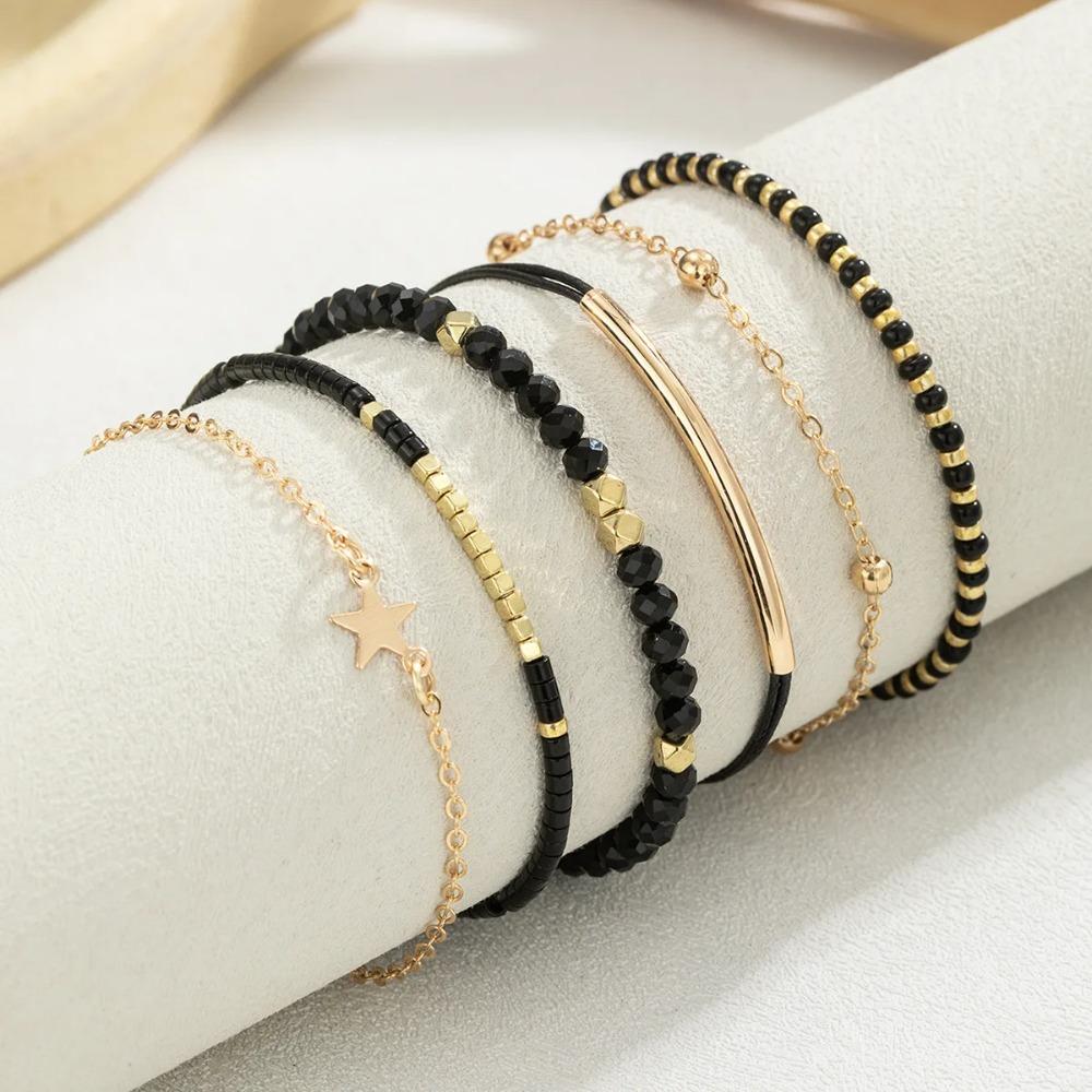 Set Braccialetti Stella Marina con Perline di Riso 6 Pezzi Braccialetti alla Moda Oceanici Fatti a Mano per Donne