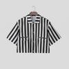 INCERUN S-5XL Men Lapel Neck Short Sleeve Striped Print Casual Oversized Cropped Tops Shirts