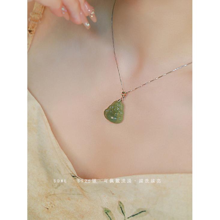 Natural Hetian Jade Maitreya Buddha Necklace for Women, Light Luxury and Niche Design9Silver Is Washable and Does Not Fade, New Model