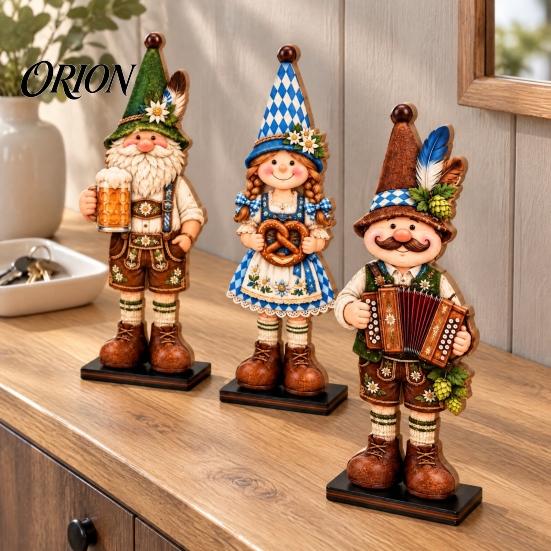 German Heritage Home Decor 3Pcs/Set Oktoberfest Table Centerpieces, 2D Bavarian Costume Figure Ornaments, Pretzel Beer Unique Holiday Keepsake