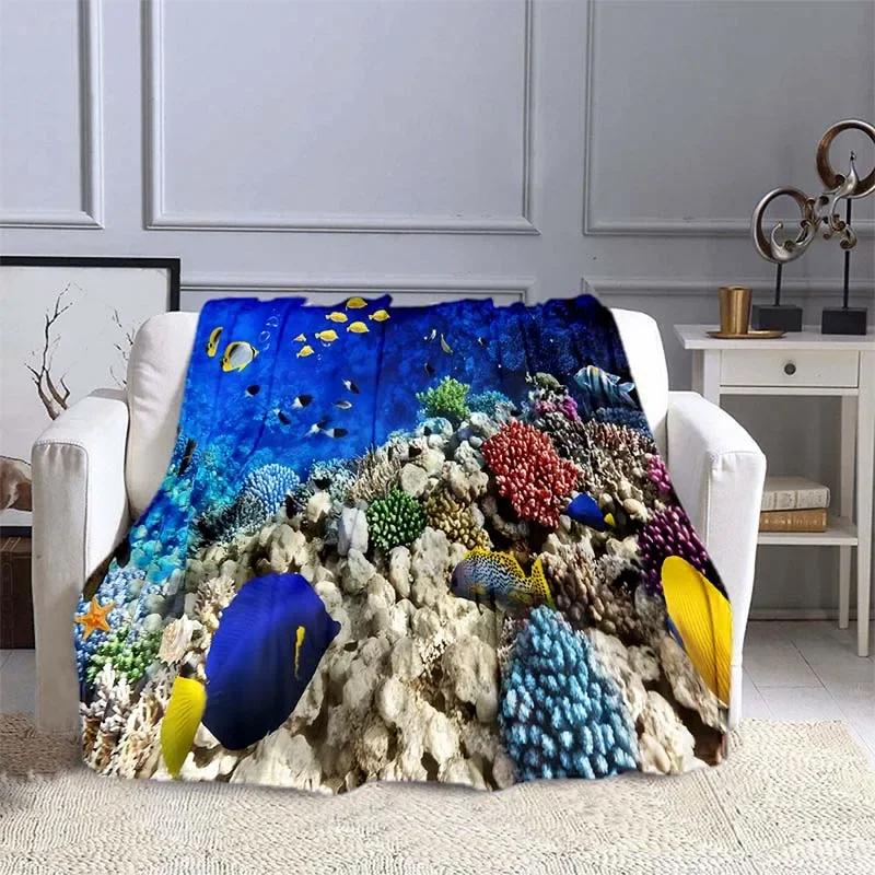 Ocean Dolphin Pattern Blanket Sofa Blankets for Beds Super Soft Warm Blanket Cover Flannel Throw Blanket Lightweight King Size
