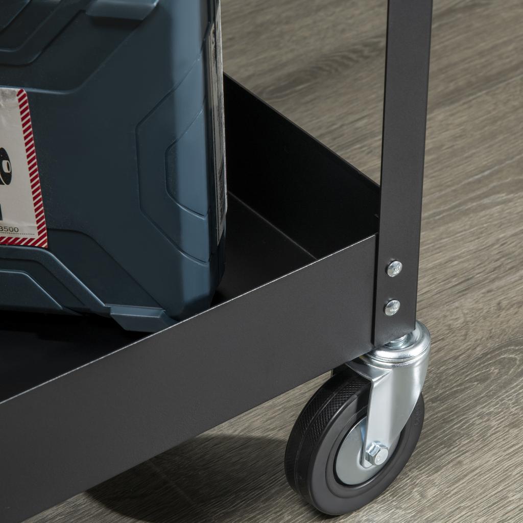 Workshop Trolley, 2 Tiers, Hand Cart, 4 Wheels, Steel, up to 150 kg, 84.5 x 38 x 84 cm, Black