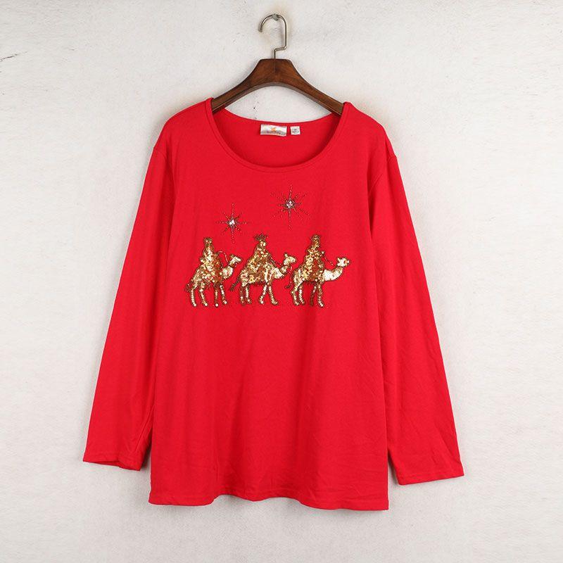 

Новое поступление Экспорт Европейская и американская женская одежда Тяжелая промышленность Бусины Чистый хлопок Большой размер Футболка Женские топы Средней длины Длинная длина Red 3X: Bust size 146