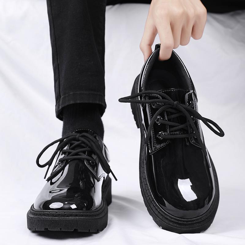 Black Men Casual Patent Leather Shoes Business Lace Up Comfort Office Work Shoes for Male Party Wedding Formal Dress Footwear